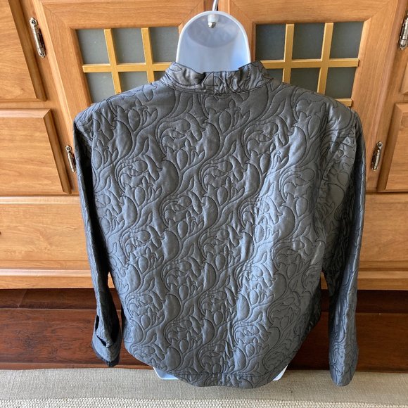J Jill Gray Collarless Quilted Jacket 100% Silk Large - Picture 5 of 7